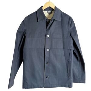 A.P.C. Men’s Solid Navy Blue Cotton Button Front Chore Jacket Size XS
